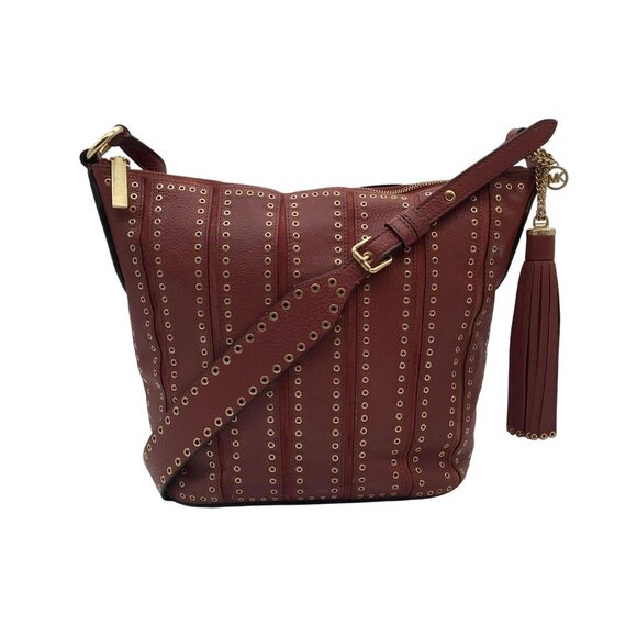 Michael Kors Brick Leather Brooklyn Grommet Feed Crossbody Bag - Picture 1 of 11